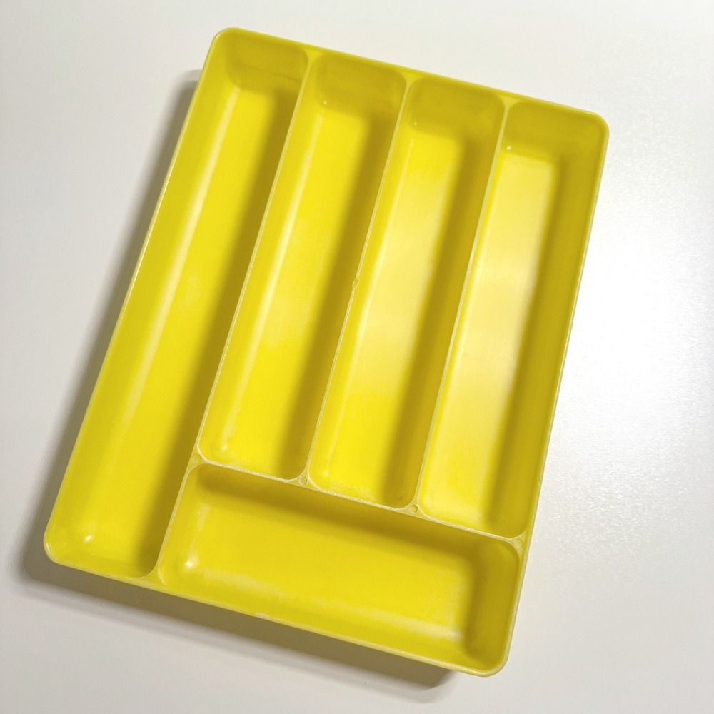 Vintage MCM Lustro-Ware Silverware Tray 10 x 13 Utensil Yellow Plastic Kitchen